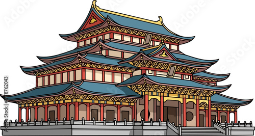ornate eastern palace celebrating the intricate beauty of traditional asian architectural design, isolated on transparent background
