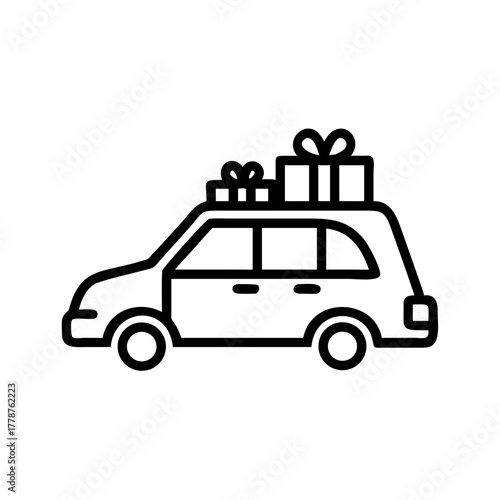 Car with gifts on the roof for holidays