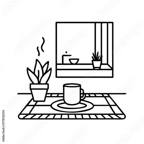 Coffee cup on a table near a window