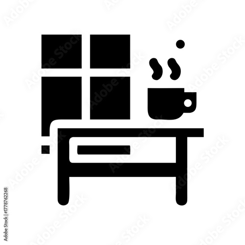 Cozy morning scene with coffee cup on table