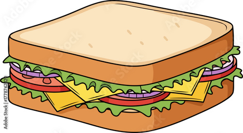 the ultimate lunchtime staple a perfectly layered illustrated sandwich packed with flavor, isolated on transparent background