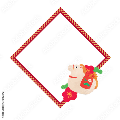 午年の市松模様フレームデザインテンプレート