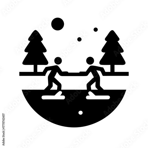 Two people skiing in winter landscape