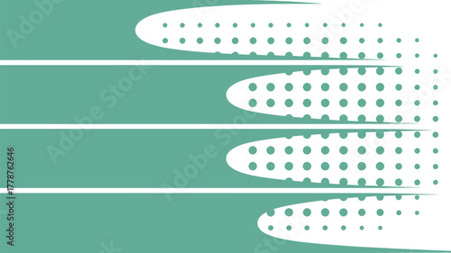 Abstract background with horizontal teal bars and white circles fading to the right side design