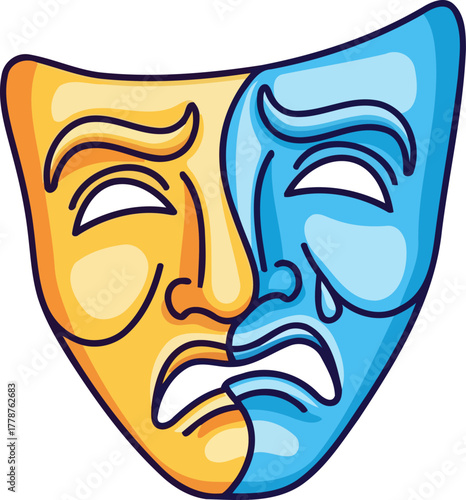 theatrical duality embracing lifes contrasting emotions and dramatic narratives, isolated on transparent background