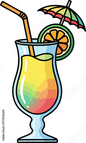 tropical sunset in a glass festive drink for ultimate summer celebration, isolated on transparent background