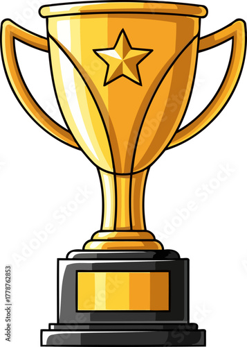 victorys glow cartoon golden trophy radiates success, honor, and championship triumph, isolated on transparent background