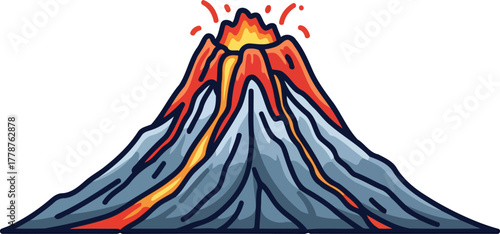 vivid cartoon volcano eruption dynamic power ignites earths untamed fiery core, isolated on transparent background