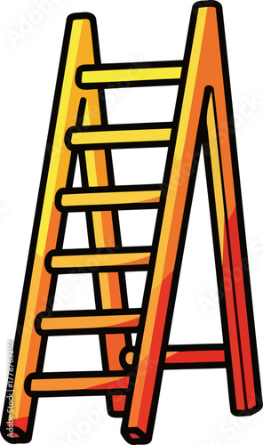 ascending horizons cartoon ladder symbolizing growth, progress, and reaching new heights, isolated on transparent background