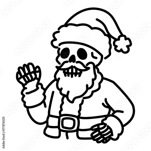Cute Skeleton Santa Claus Line Art Illustration Kawaii Gothic Christmas Character Spooky Holiday Design Adorable Skeleton Santa Doodle for Coloring Pages and Crafts