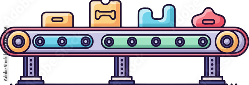 automated precision unique components navigating a vibrant, organized production sequence, isolated on transparent background