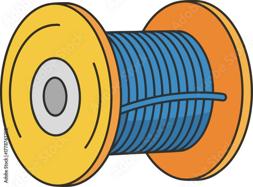 blueprint for progress organized blue cable spool for essential digital infrastructure, isolated on transparent background