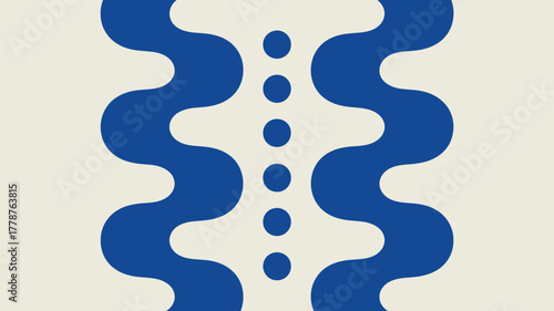 A blue wavy pattern with a line of circles in the center on a beige background design illustration