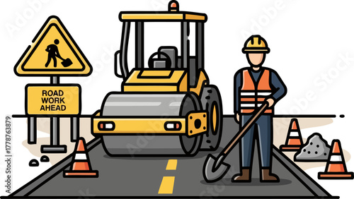 forging the future a dedicated worker crafting vital roadway infrastructure, isolated on transparent background