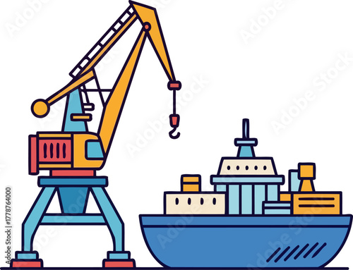 global trade flow port crane and ship facilitating international logistics and commerce, isolated on transparent background