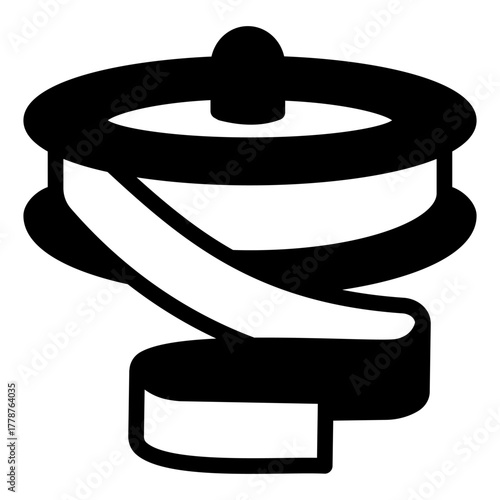 Reel with silk ribbon tape solid icon, sewing tools concept. Vector graphics. Tape in roll with pin, handmade accessory sign on white background, style icon mobile or web design.