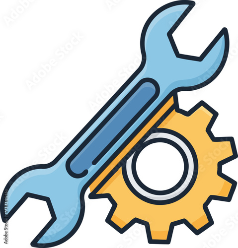 mechanism mastery wrench and gear aligning, setting the path for flawless operation, isolated on transparent background