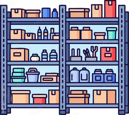 mastering inventory organized shelves showcasing diverse supplies for seamless efficiency and readiness, isolated on transparent background