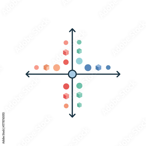 A visual representation of data points plotted on a two-dimensional coordinate system, showing relationships.