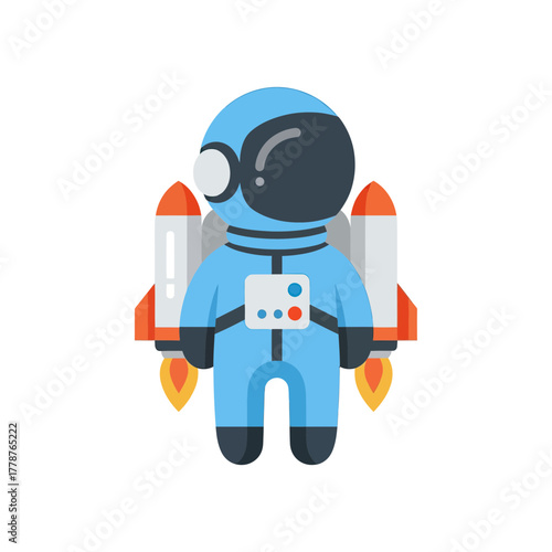 A cartoon astronaut in a blue spacesuit with a jetpack attached to their back, ready for space exploration.