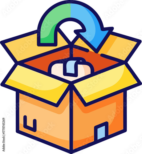 unboxing and recirculating the journey of goods in a circular economy, isolated on transparent background