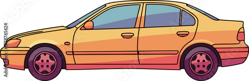 vibrant wheels illustrated yellow sedan symbolizes smooth journeys and personal freedom, isolated on transparent background