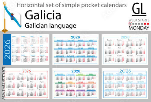 Galician horizontal Set of pocket calendars for 2026