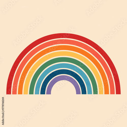 Vintage Rainbow Arch Illustration on Cream Background - Retro Striped Design for Positivity