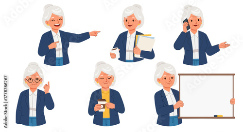 Business grandma character flat vector illustration