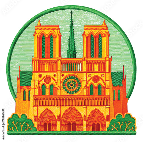 Elegant Notre Dame Cathedral art, perfect for travel posters, French culture designs, or historical illustrations, conveying timeless beauty and architectural grandeur