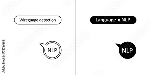 Nlp language processing icon set showing outline and solid icons for language and nlp