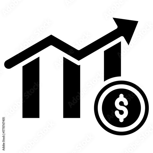 Bold Glyph Profit Icon Showing Upward Revenue and Financial Growth