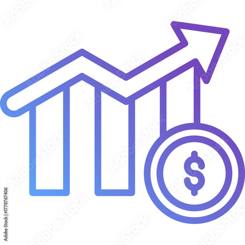 Gradient Line Profit Icon Showing Financial Growth and Revenue Uptrend