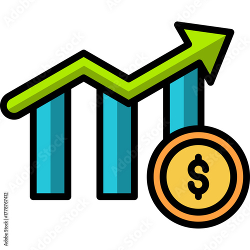 Colorful Lineal Profit Icon Showing Revenue Uptrend and Financial Progress