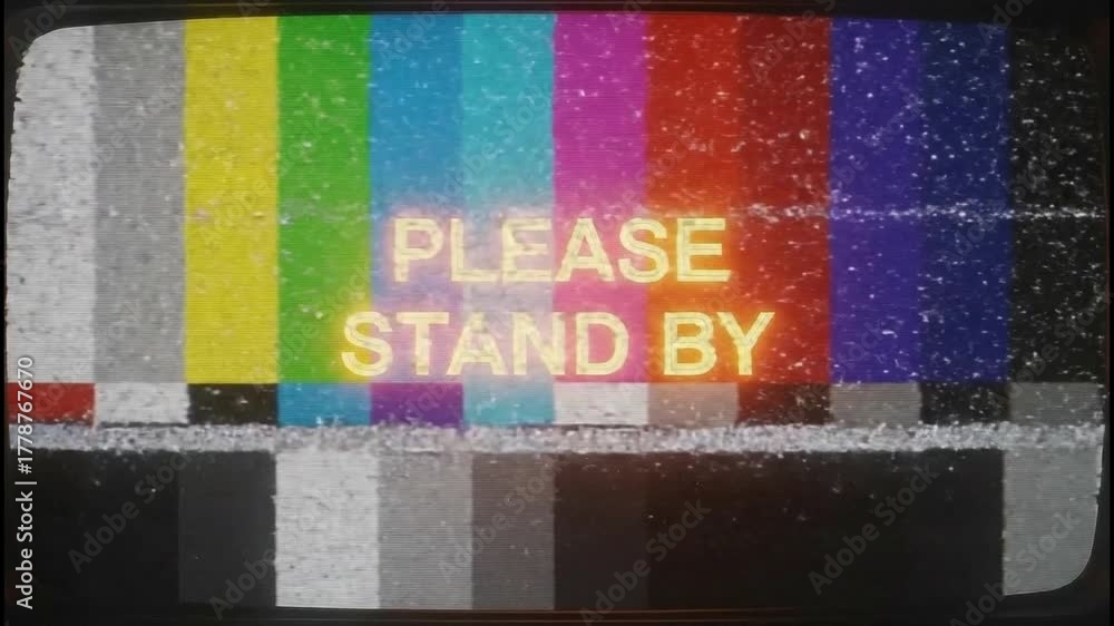 Signalling Screen Vibrant retro television screen showing a classic color bar test ...