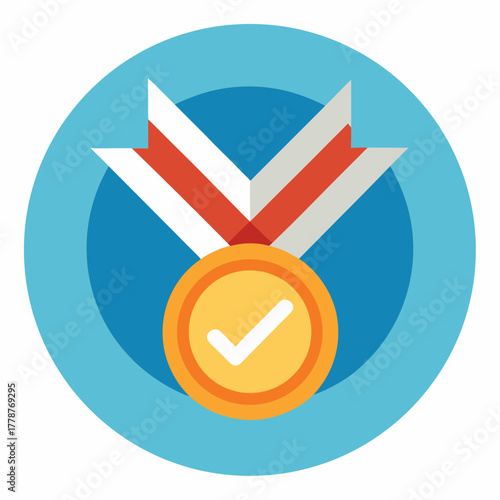 Milestone achievement icon medal with checkmark vector illustration 