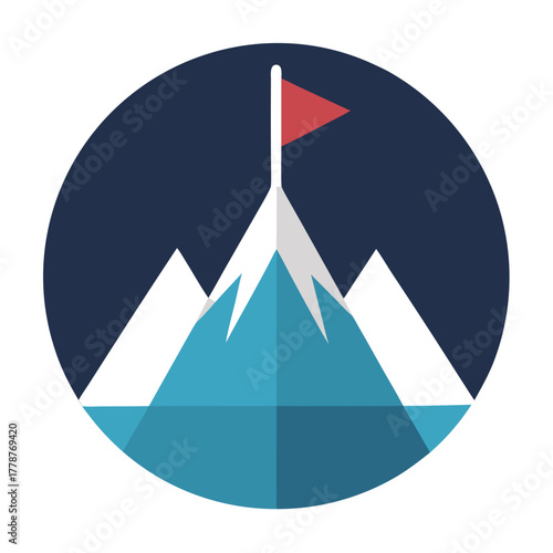 Mission icon mountain peak with rising flag- geom vector illustration 