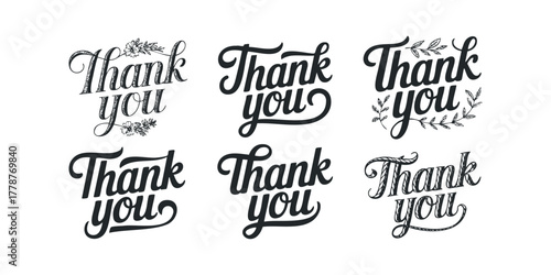 Collection of six decorative thank you text variations