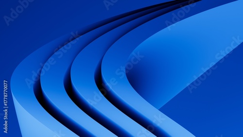 Abstract wavy curved 3d render. Blue soft layers of plastic with lines, folds, ruffles. Modern wallpaper, texture pattern.