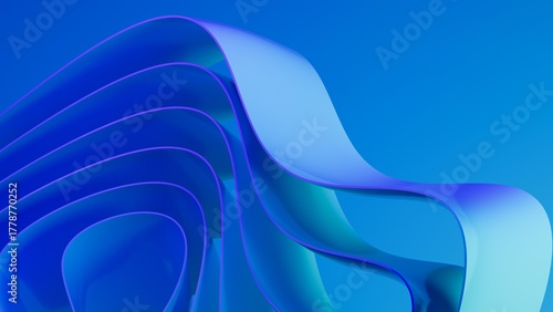 Abstract wavy curved 3d render. Blue soft layers of plastic with lines, folds, ruffles. Modern wallpaper, texture pattern.