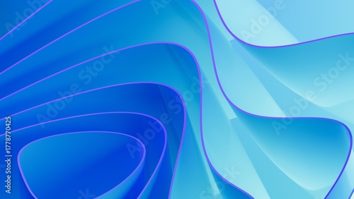Abstract wavy curved 3d render. Blue soft layers of plastic with lines, folds, ruffles. Modern wallpaper, texture pattern.