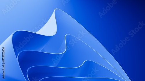 Abstract wavy curved 3d render. Blue soft layers of plastic with lines, folds, ruffles. Modern wallpaper, texture pattern.