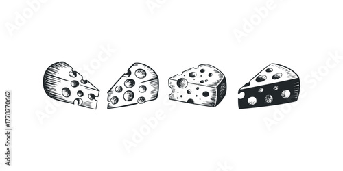 Hand drawn cheese wedges with holes