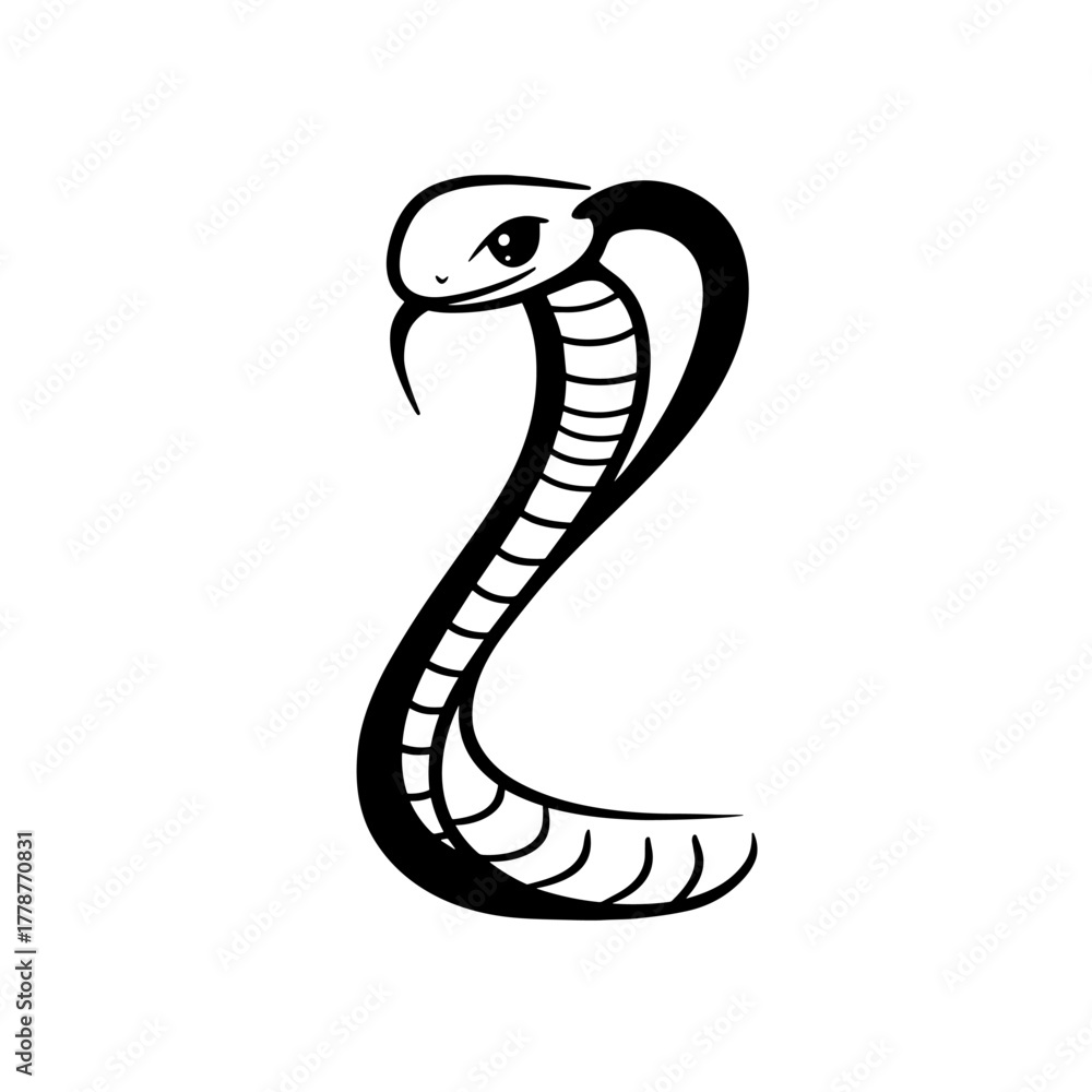 Fototapeta premium King Cobra. King Cobra simple black and white line art vector logo