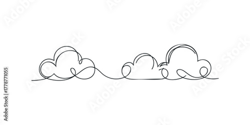 Continuous Line Drawing of Three Abstract Clouds Connected
