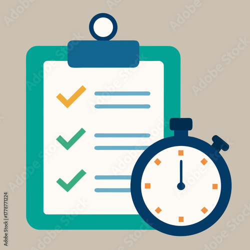 Productivity icon stopwatch checklist combined vector illustration 