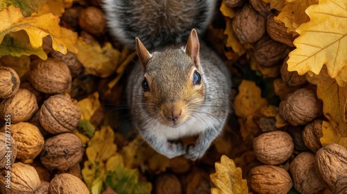 Squirrel's Stash Nuts and Autumn Leaves