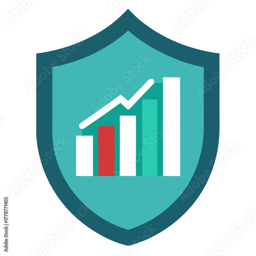 Risk analysis icon shield with bar graph inside vector illustration 