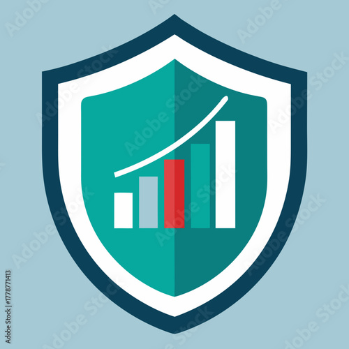 Risk analysis icon shield with bar graph inside vector illustration 