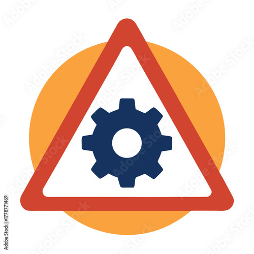 Risk management icon warning triangle with gear vector illustration 